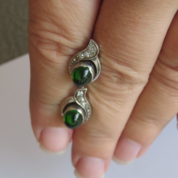 NATURAL Chrome Diopside Sterling Silver Curved Leaves Design Earrings - Picture 12 of 15